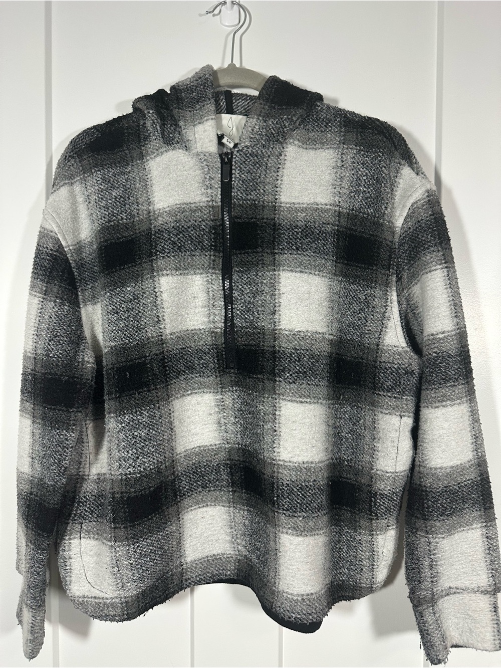 Joie Black & White Plaid Half-Zip Sweater Hoodie